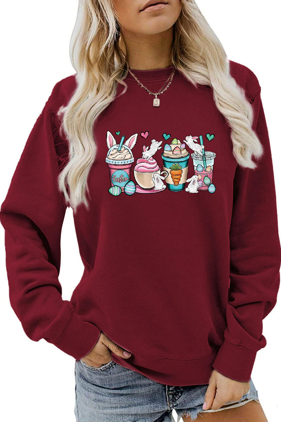 Ice Cream Bunny Print Sweatshirt Yellow · 2XL