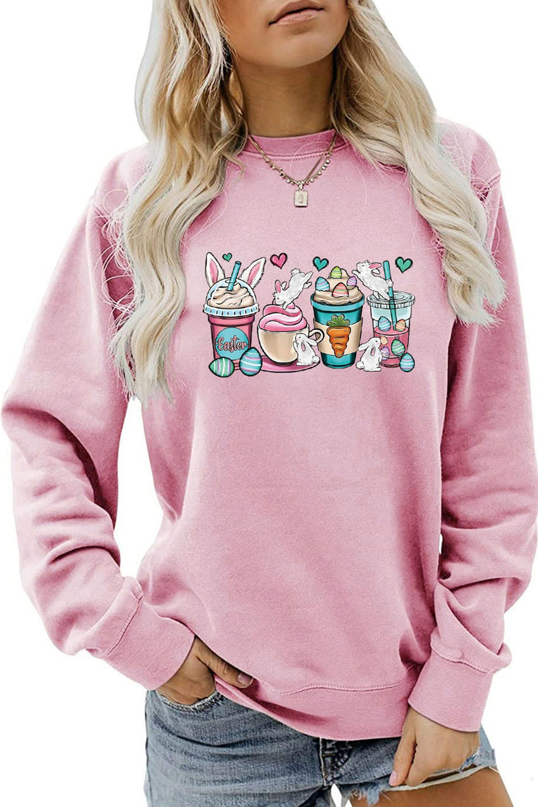 Ice Cream Bunny Print Sweatshirt Fluorescent Green · S