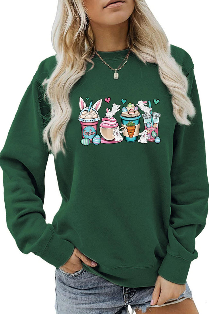 Ice Cream Bunny Print Sweatshirt Fluorescent Green · XL