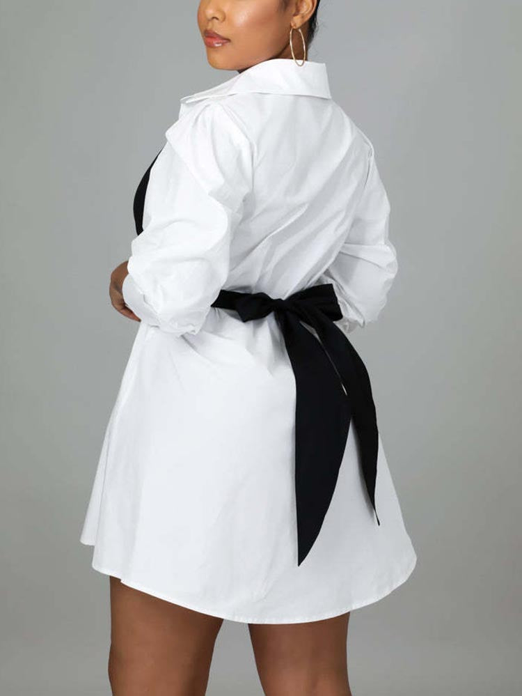 Patchwork Lace Up Shirt Dress Black / M