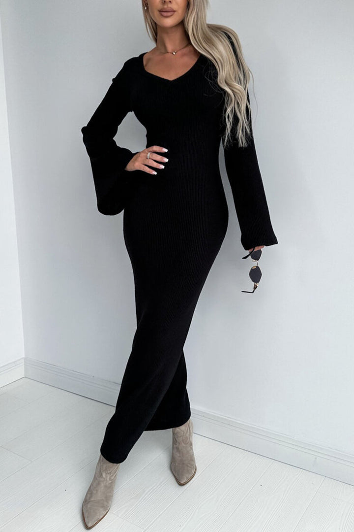 Knitted Bell Sleeve Mermaid Dress Red · XL