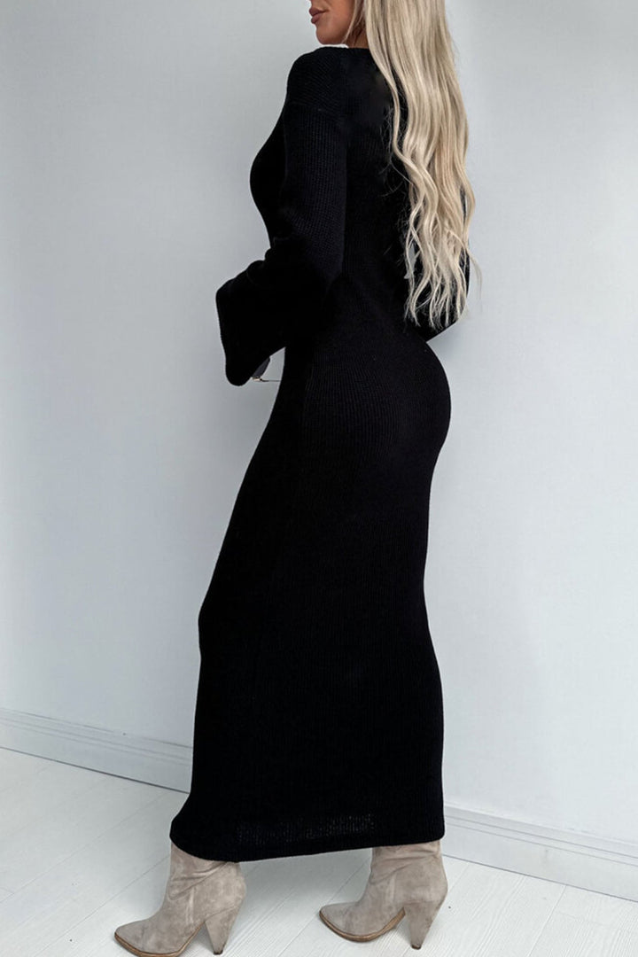 Knitted Bell Sleeve Mermaid Dress Black · S