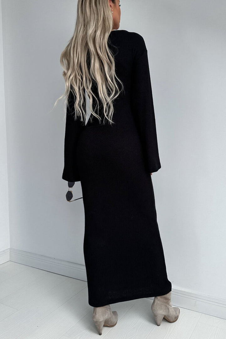 Knitted Bell Sleeve Mermaid Dress Black · M