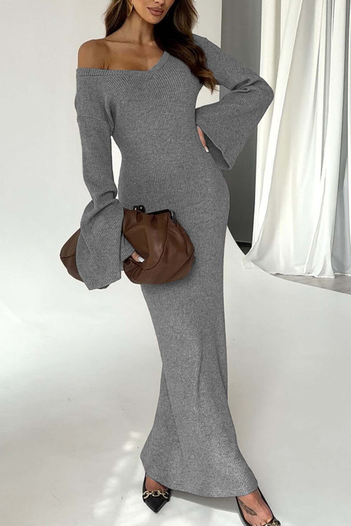 Knitted Bell Sleeve Mermaid Dress Black · L