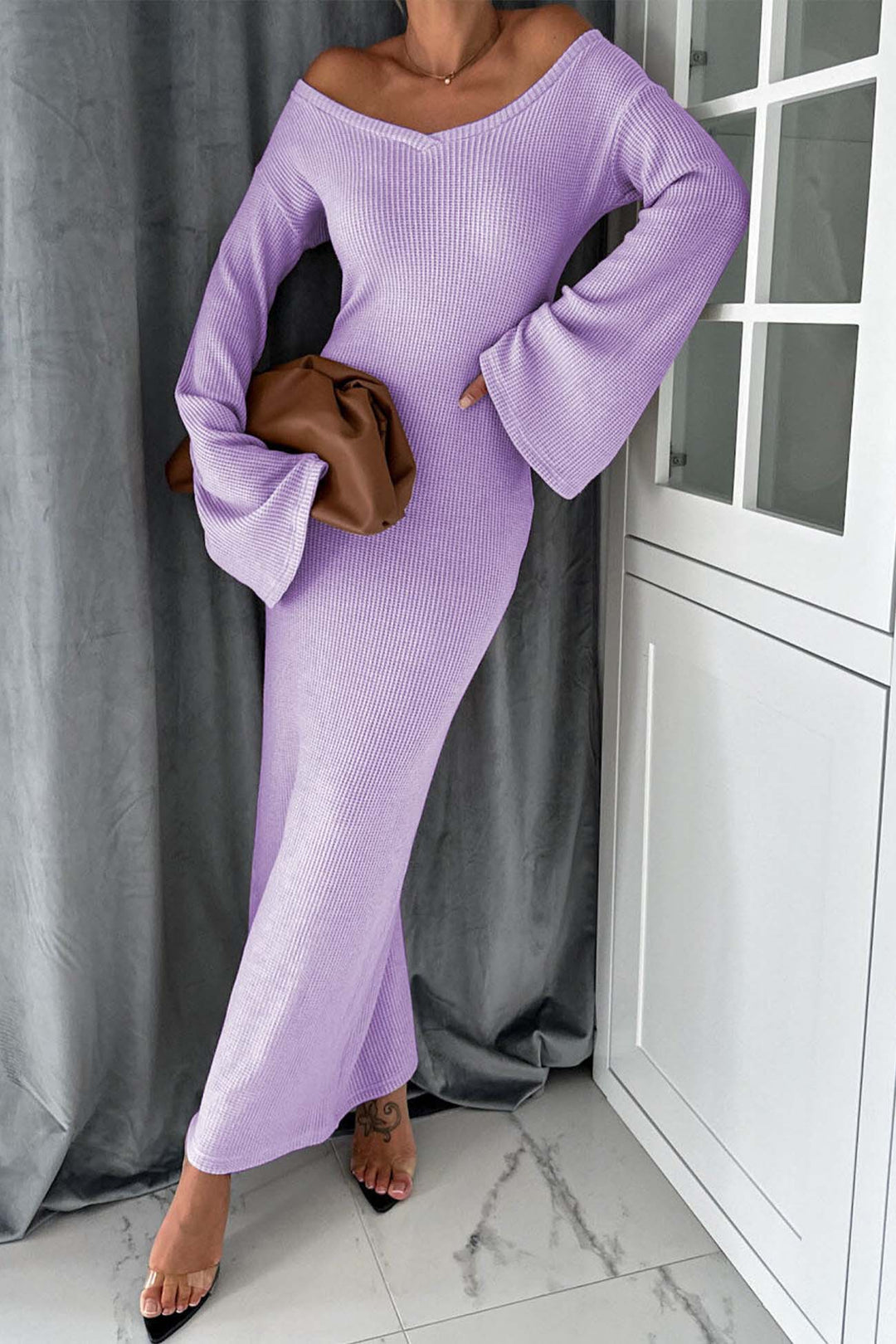 Knitted Bell Sleeve Mermaid Dress Black · XL