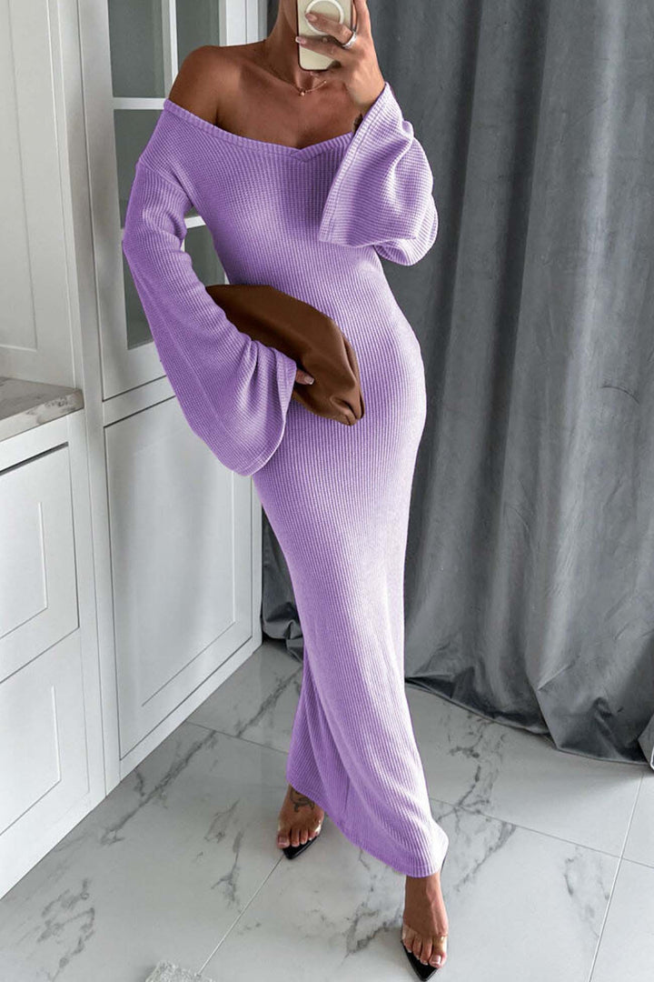 Knitted Bell Sleeve Mermaid Dress Black · 2XL