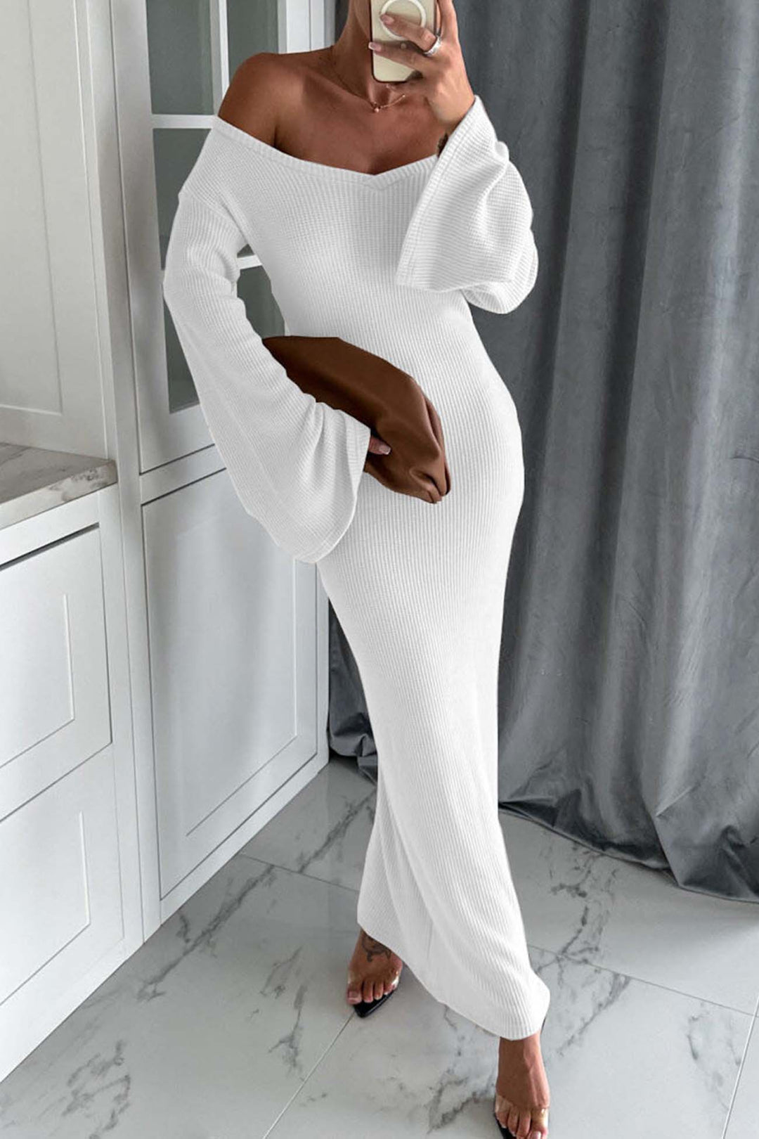 Knitted Bell Sleeve Mermaid Dress Grey · 2XL