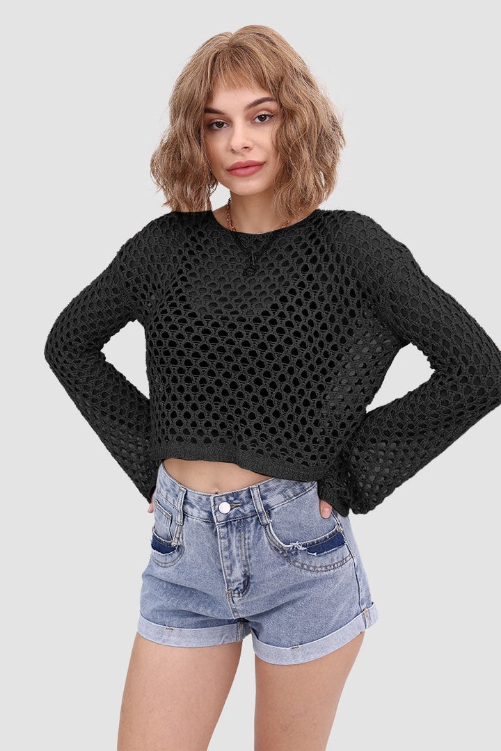 Knitted Cutout Flared Top Black · M