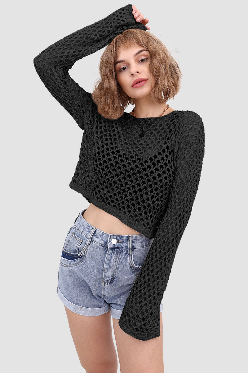 Knitted Cutout Flared Top Black · XL