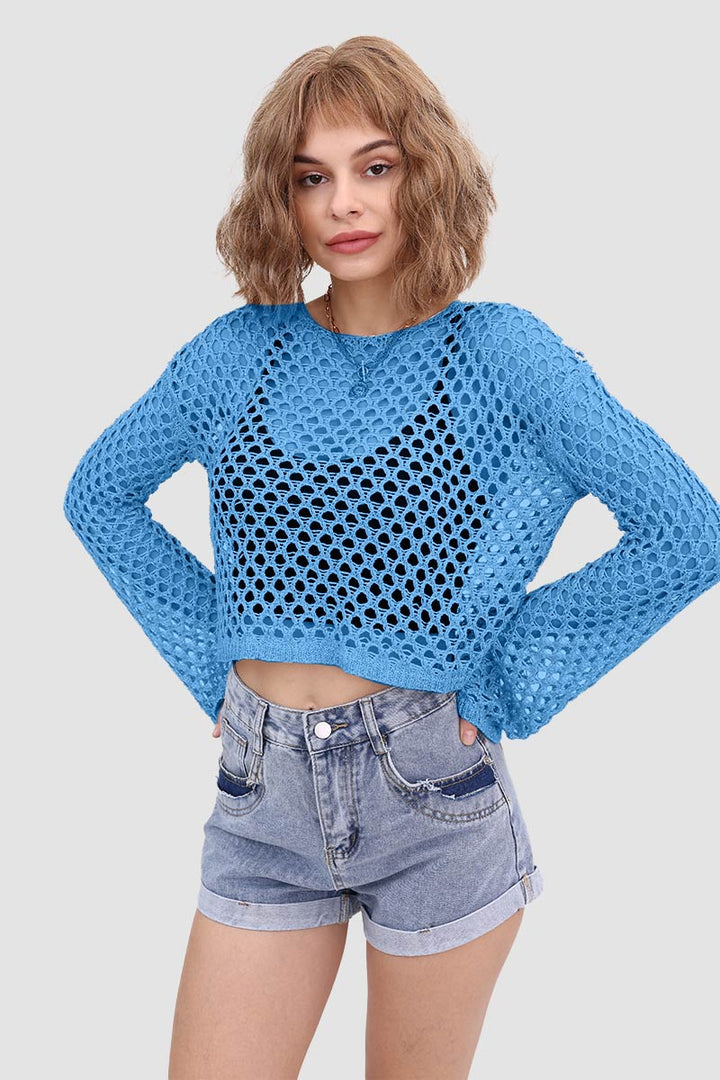 Knitted Cutout Flared Top Blue · S