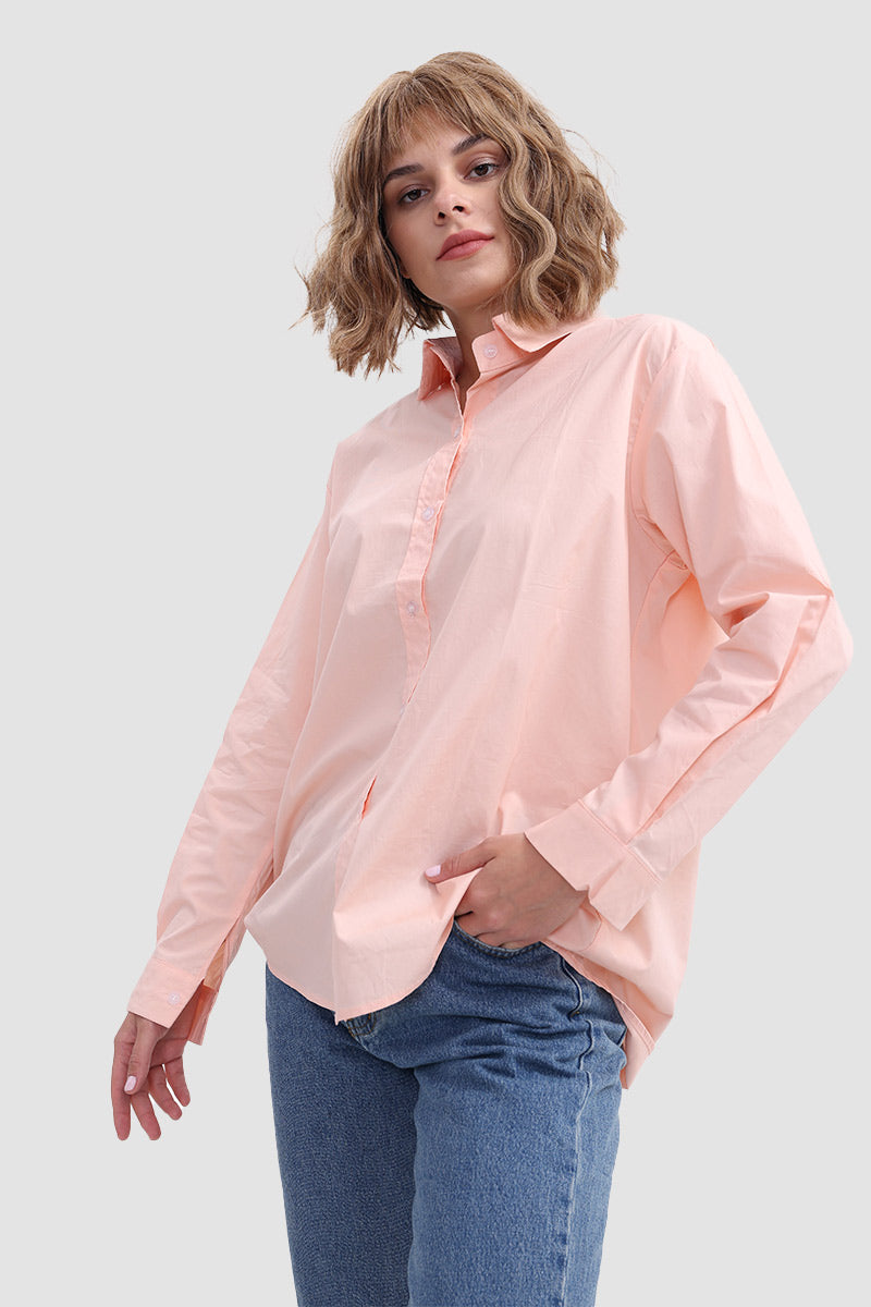 Lapel Collor Solid Button Shirt Pink · S