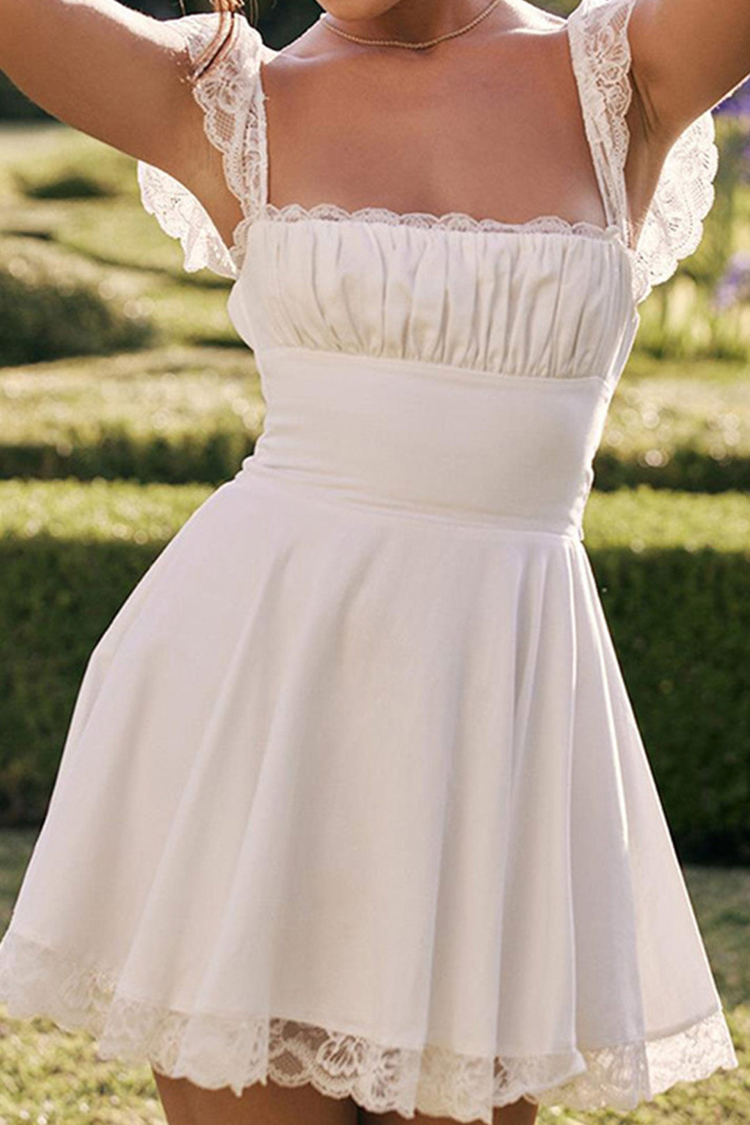 Lace Patchwork Strappy Corset Dress White · L