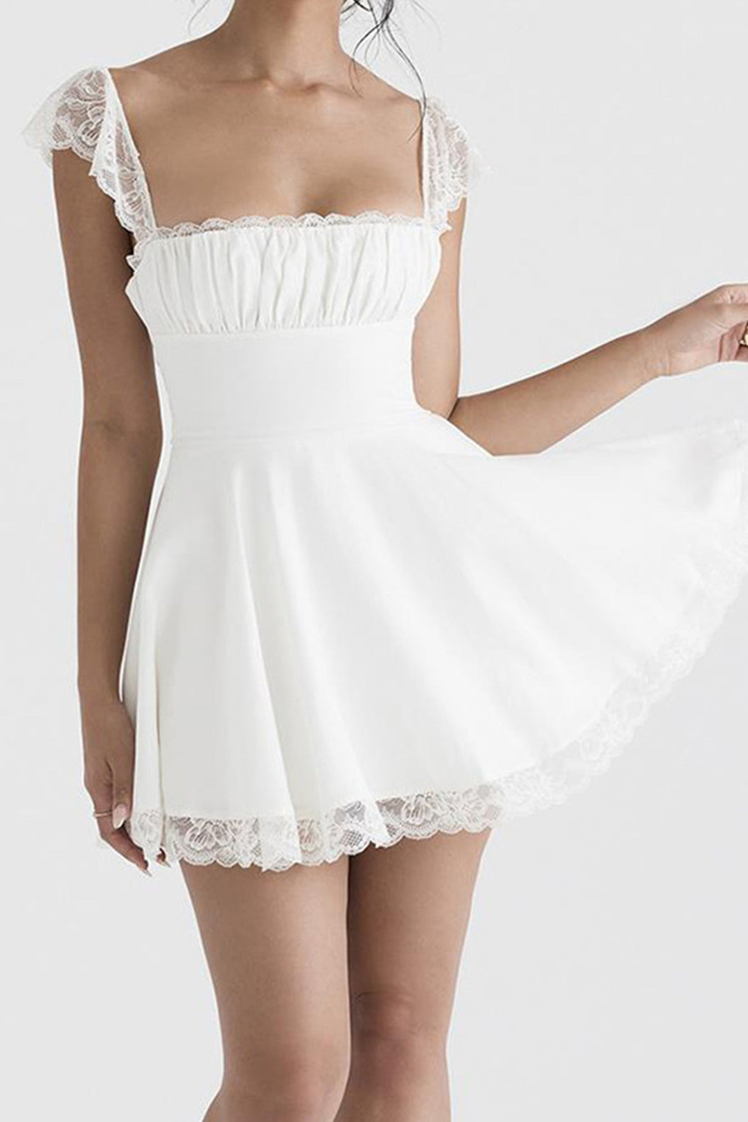 Lace Patchwork Strappy Corset Dress Black · S