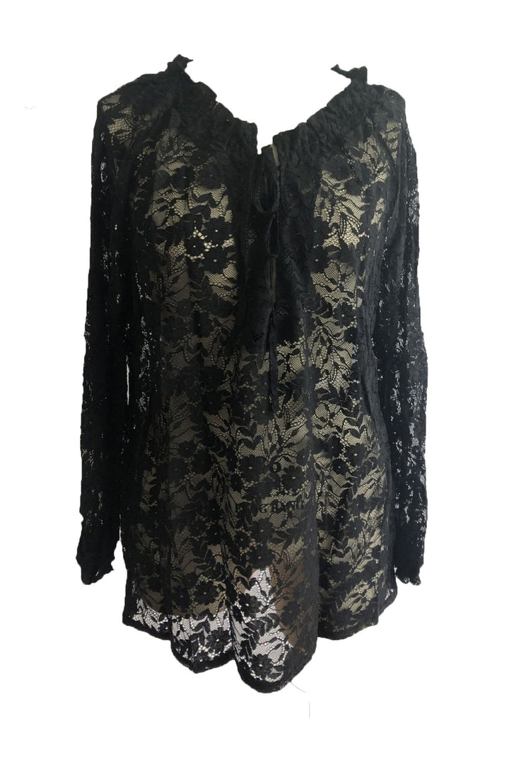 Lace Tie-up Solid Blouse Khaki · XL