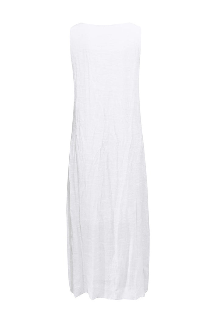 Lace V Neck Slit Tank Dress White · L