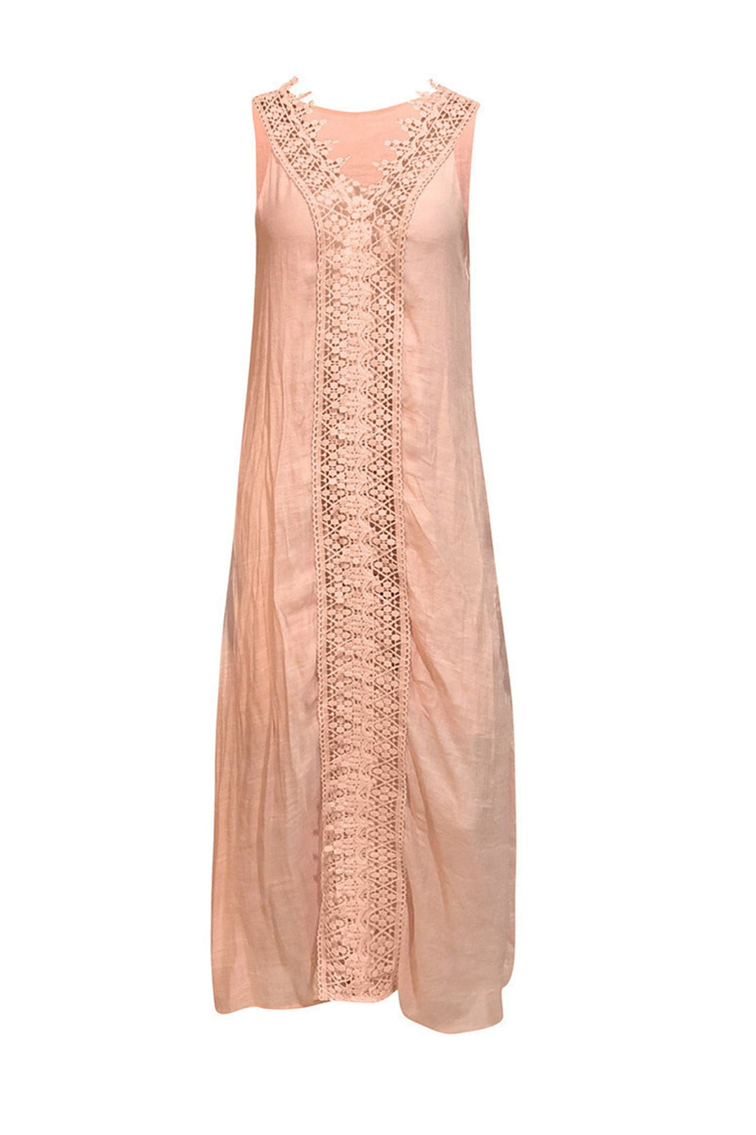 Lace V Neck Slit Tank Dress Blue · M