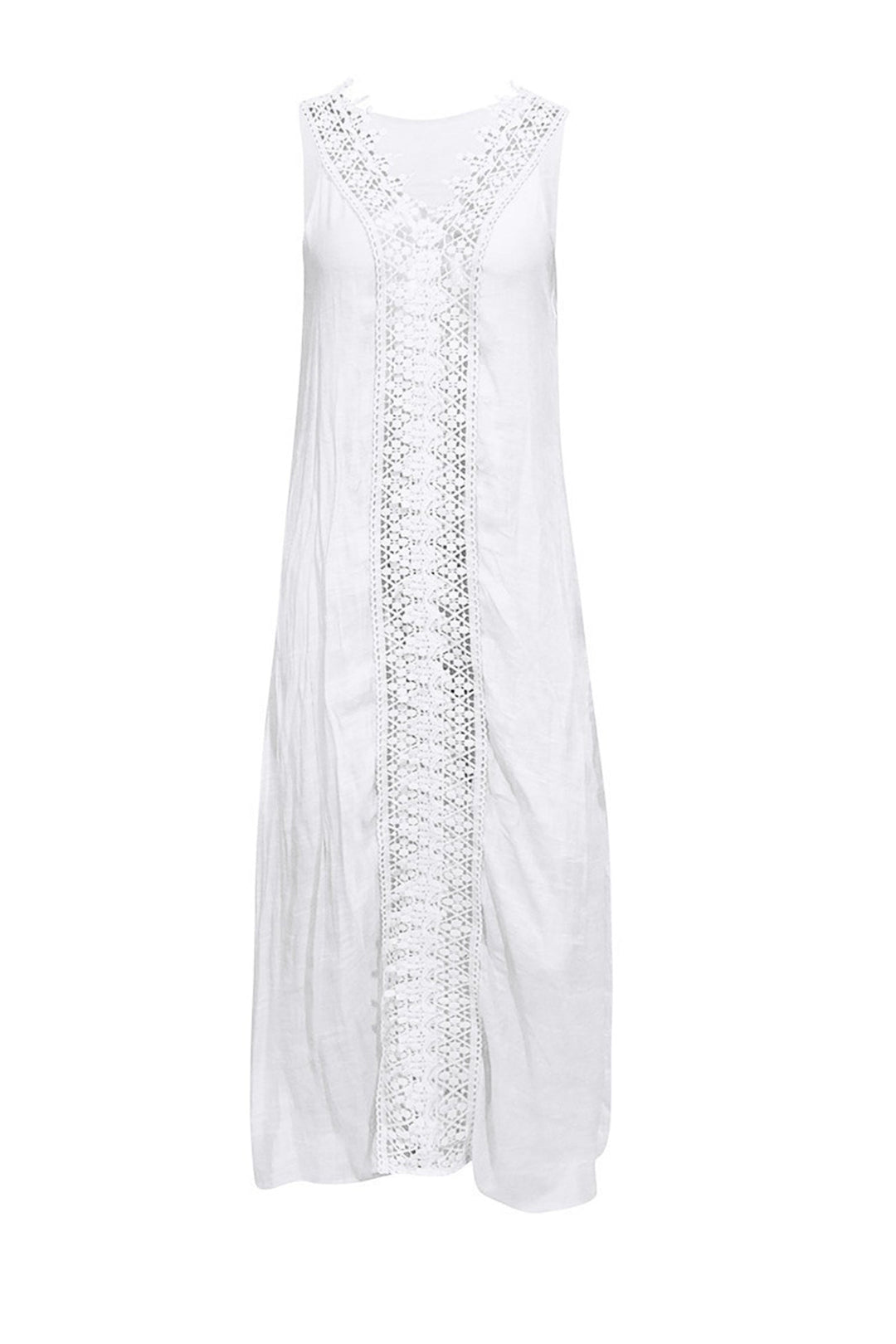 Lace V Neck Slit Tank Dress White · M