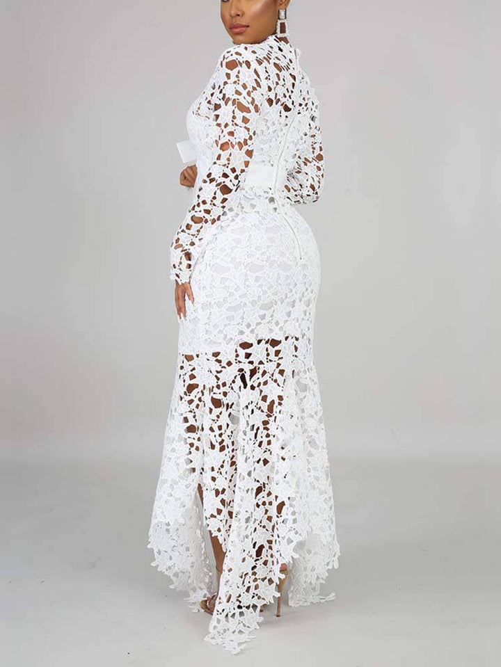 Lace O Neck Irregular Maxi Dress Green / 2XL