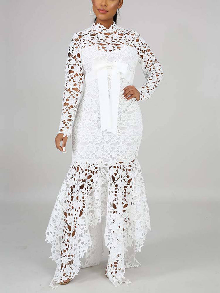 Lace O Neck Irregular Maxi Dress Green / XL