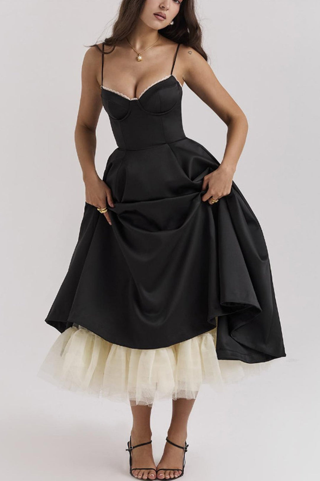 Lacework Mesh Patchwork Cami Dress Pink · L