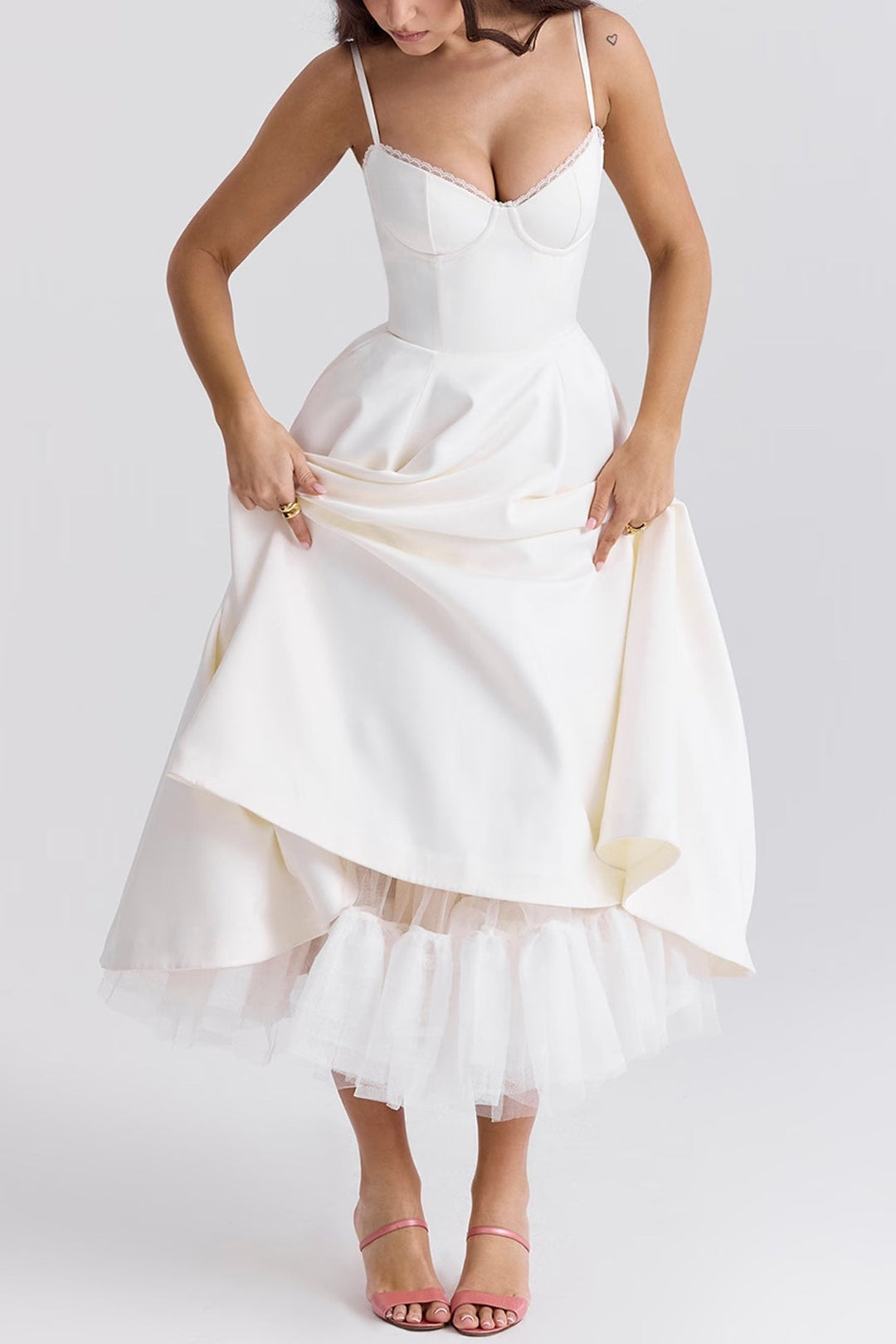 Lacework Mesh Patchwork Cami Dress Black · L