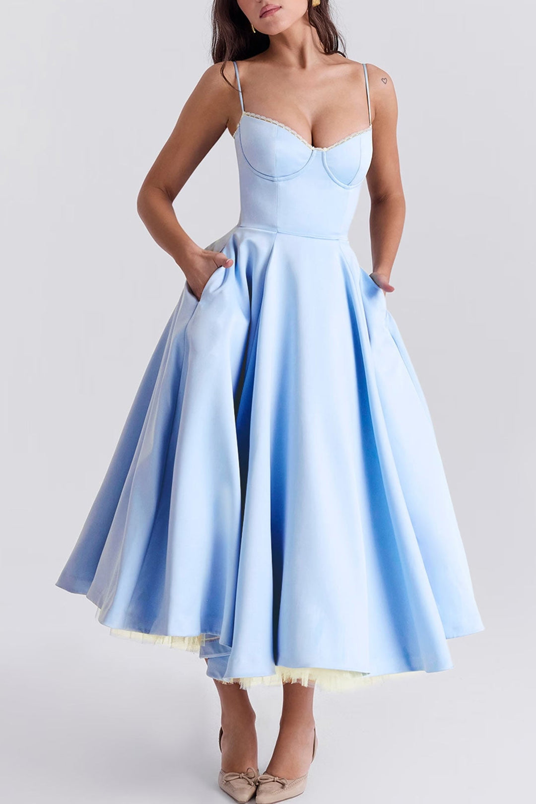 Lacework Mesh Patchwork Cami Dress Black · M