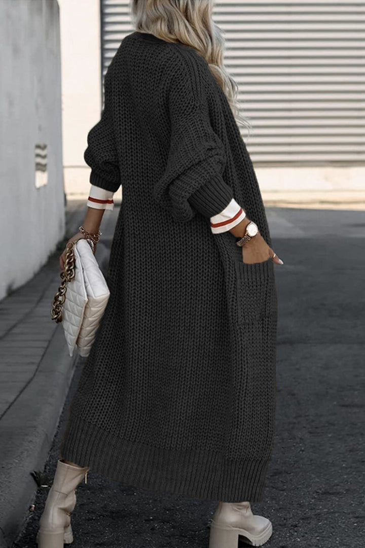 Lantern Sleeve Front With Pockets Long Cardigan Dark Grey · 2XL