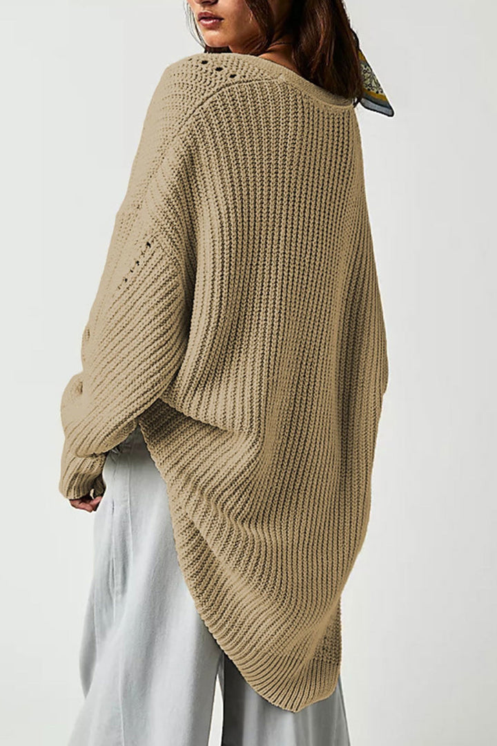 Lantern Sleeve Open Front Side Slit Cardigan Green · L