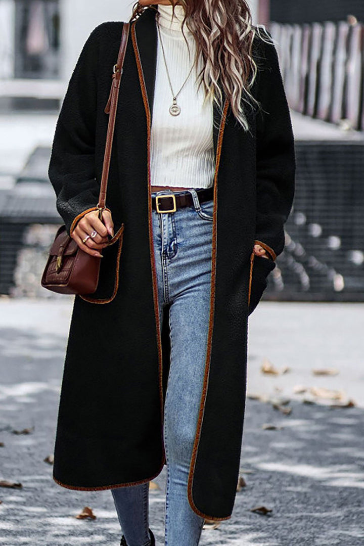 Lapel Pocketed Plush Cardigan Purple · L