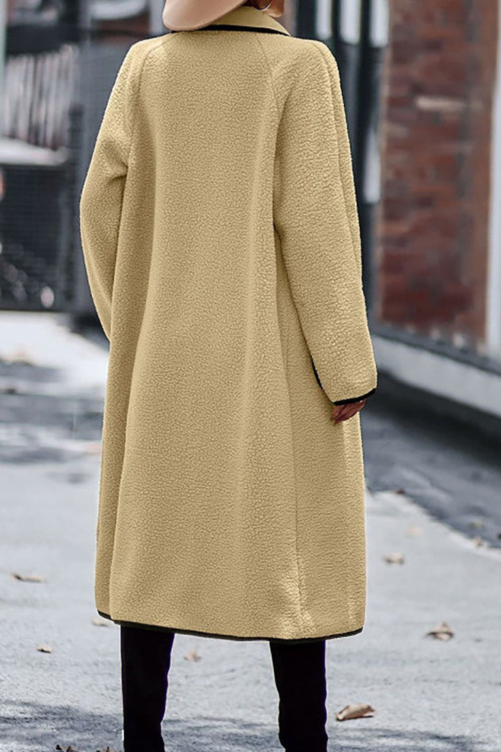 Lapel Pocketed Plush Cardigan Purple · M