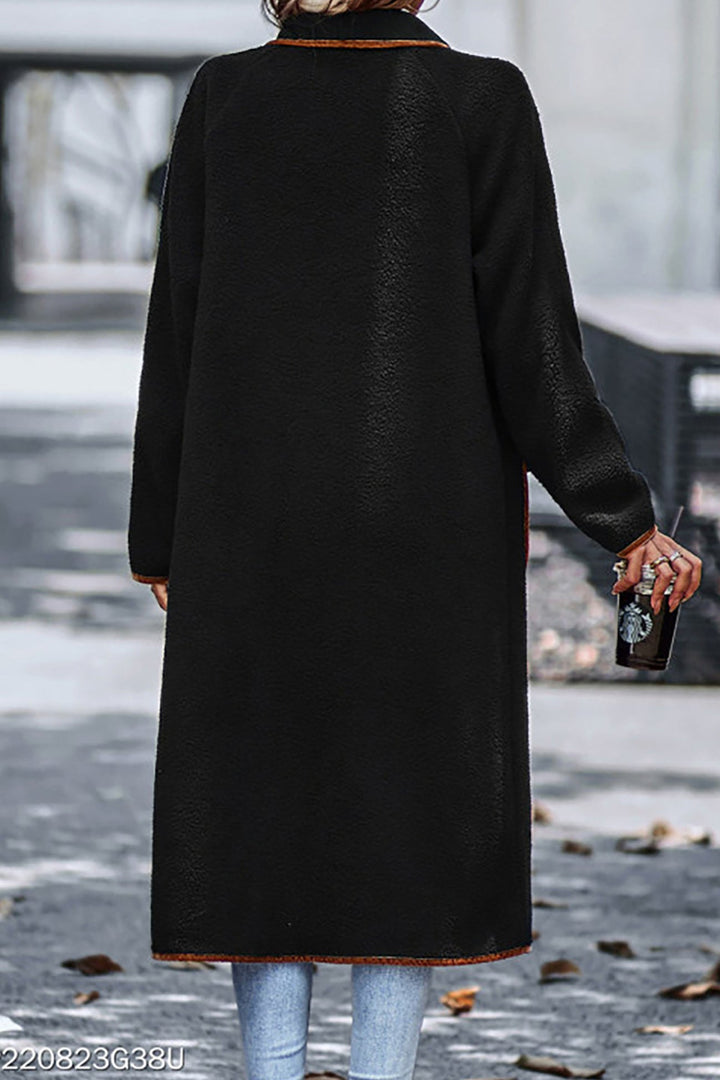 Lapel Pocketed Plush Cardigan Purple · XL