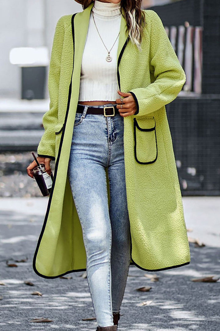 Lapel Pocketed Plush Cardigan White · 3XL