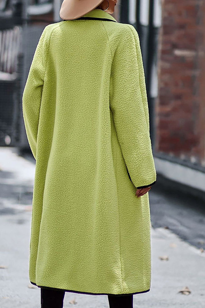 Lapel Pocketed Plush Cardigan Purple · S