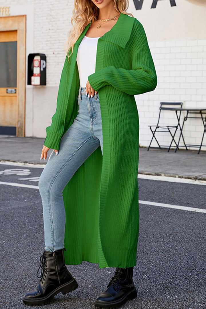 Lapel Ribbed Knit Open Front Cardigan White · XL