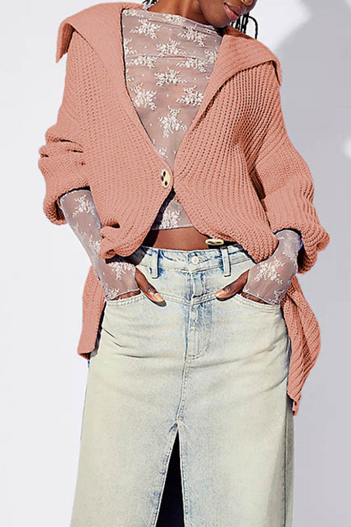 Lapel Single Buckle Mid-length Cardigan Grey · L