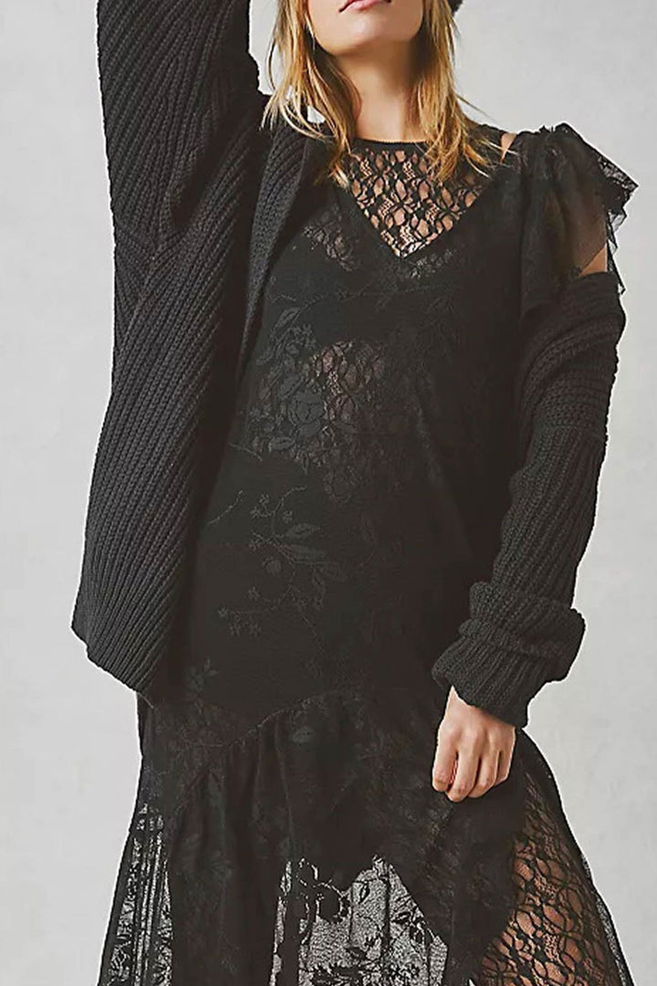 Lapel Single Buckle Mid-length Cardigan Green · M