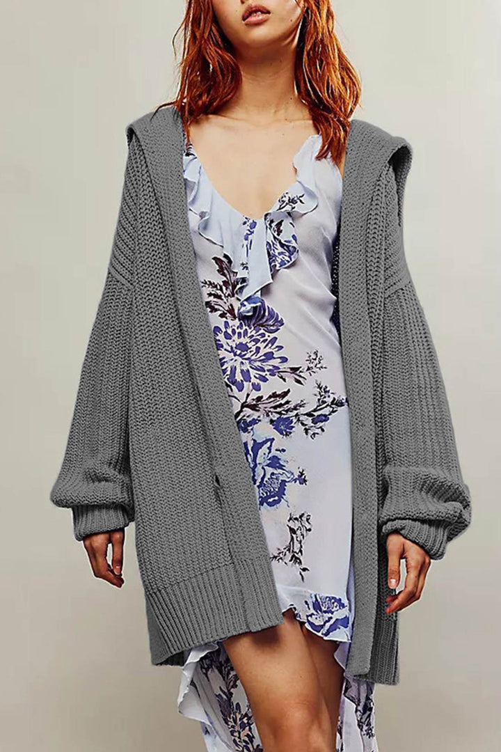 Lapel Single Buckle Mid-length Cardigan Grey · S