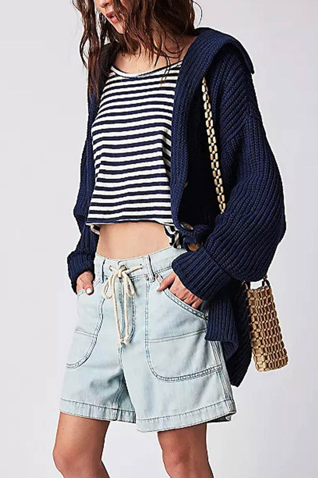 Lapel Single Buckle Mid-length Cardigan Khaki · XL