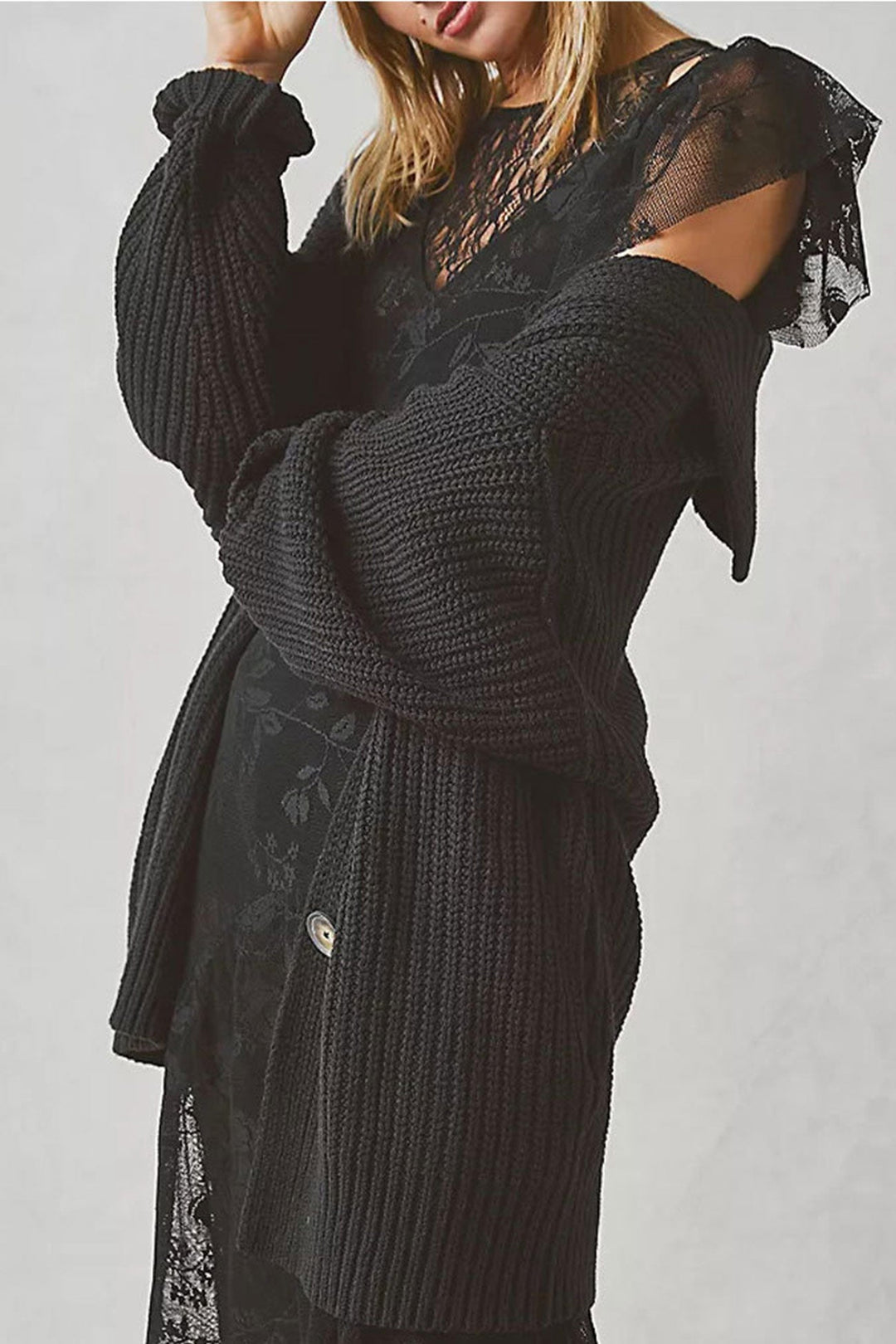 Lapel Single Buckle Mid-length Cardigan Green · L