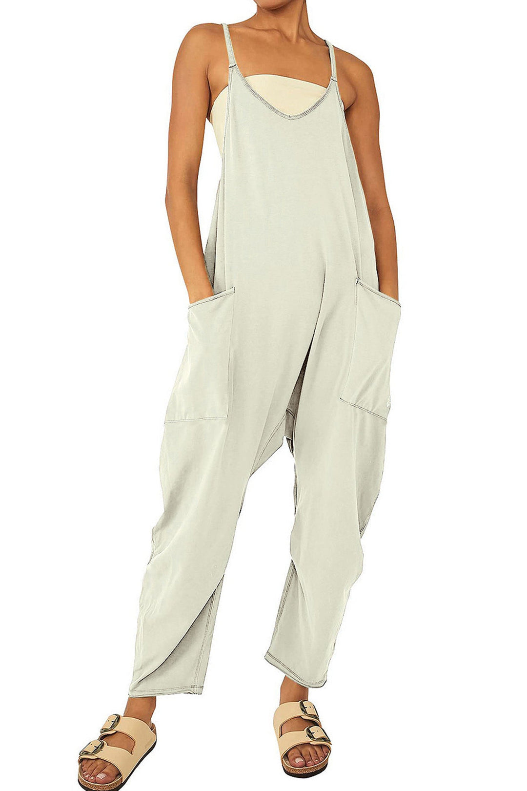 Large Pocket Cami Jumpsuits Light Blue · S