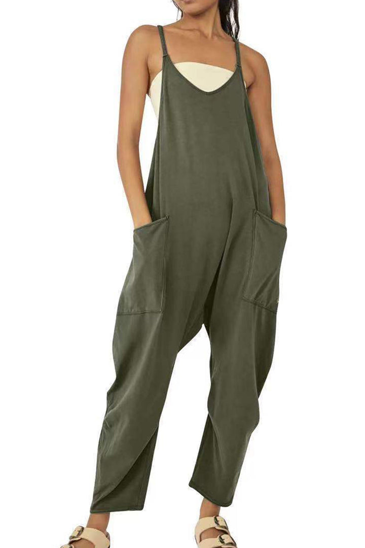 Large Pocket Cami Jumpsuits Beige · 2XL