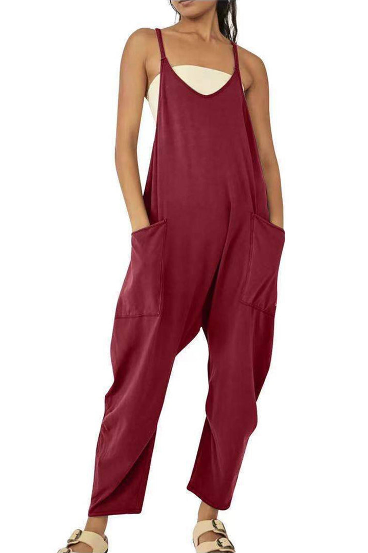 Large Pocket Cami Jumpsuits Beige · 3XL
