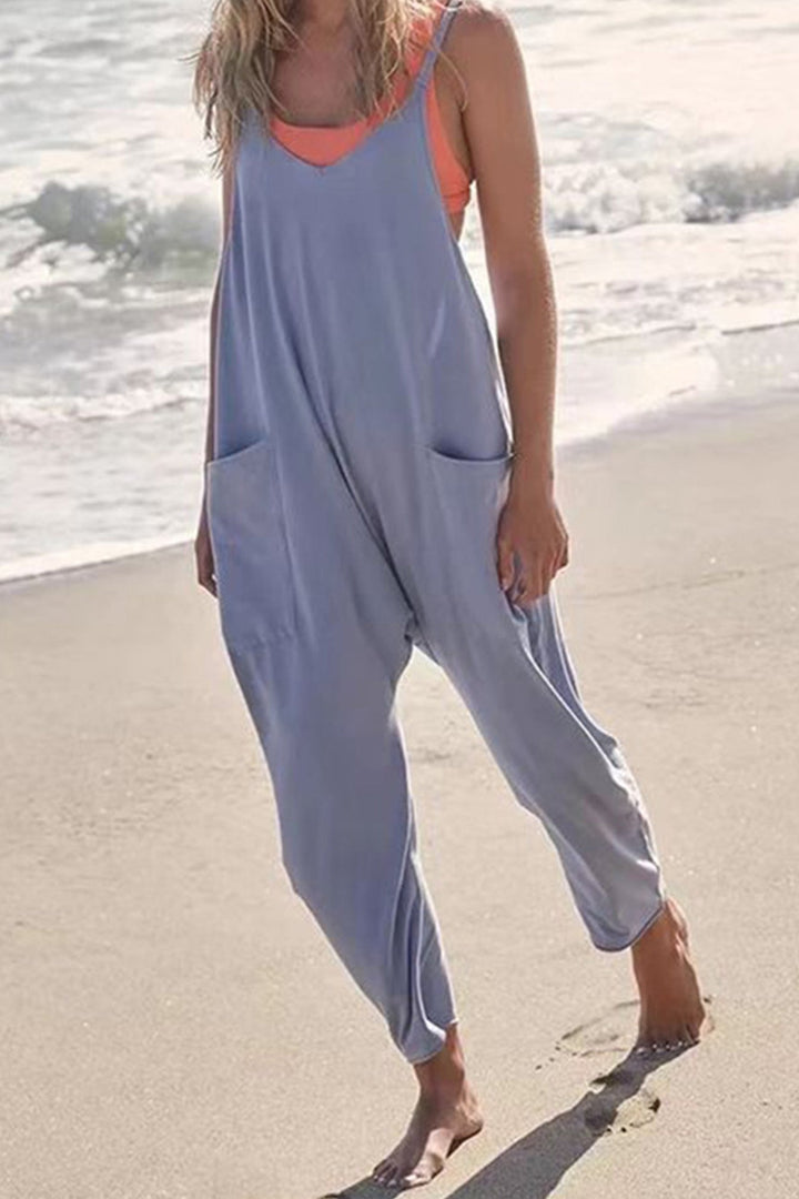 Large Pocket Cami Jumpsuits Light Blue · L