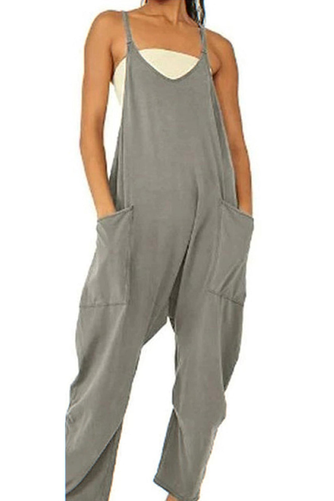 Large Pocket Cami Jumpsuits Beige · L