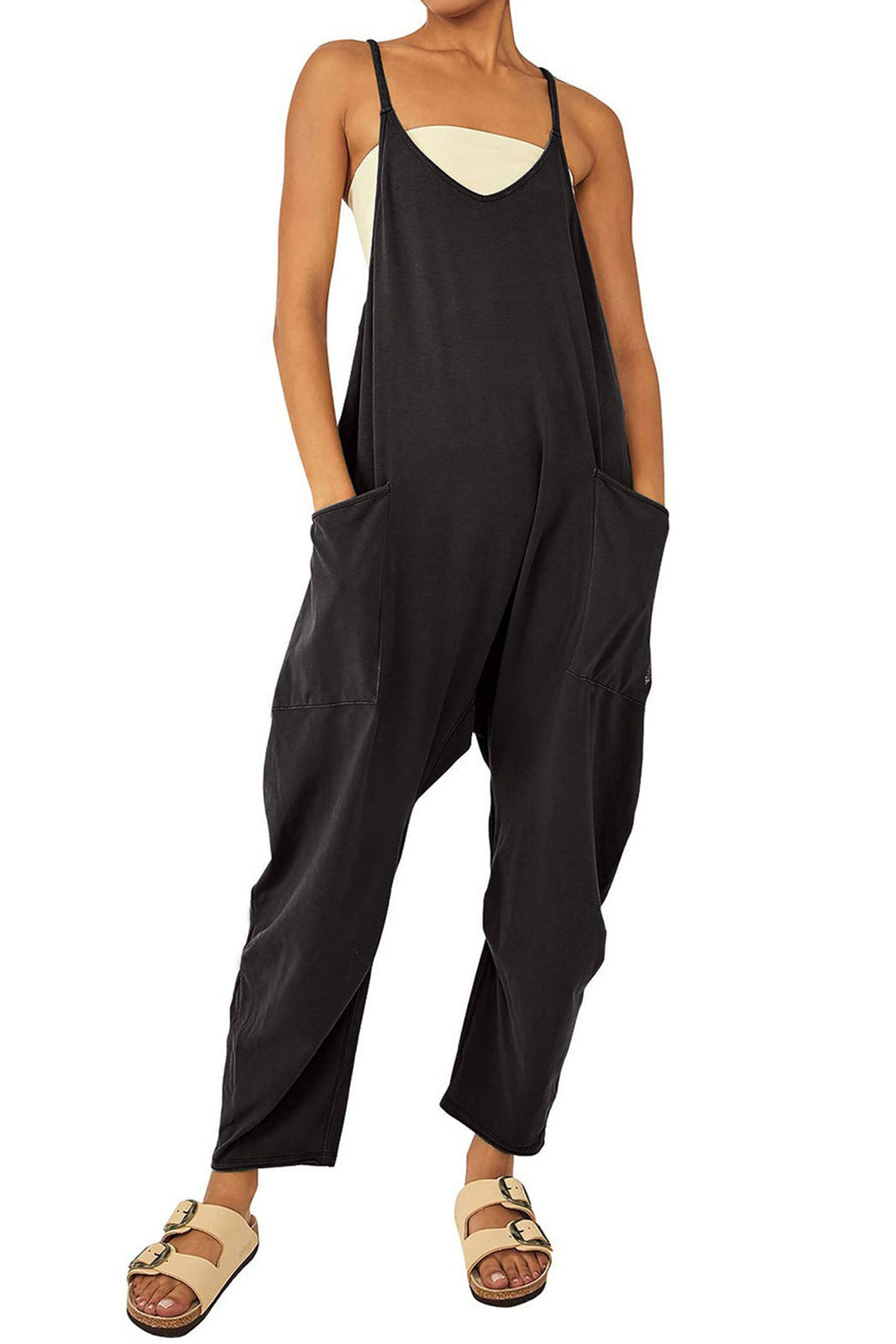 Large Pocket Cami Jumpsuits Light Blue · XL