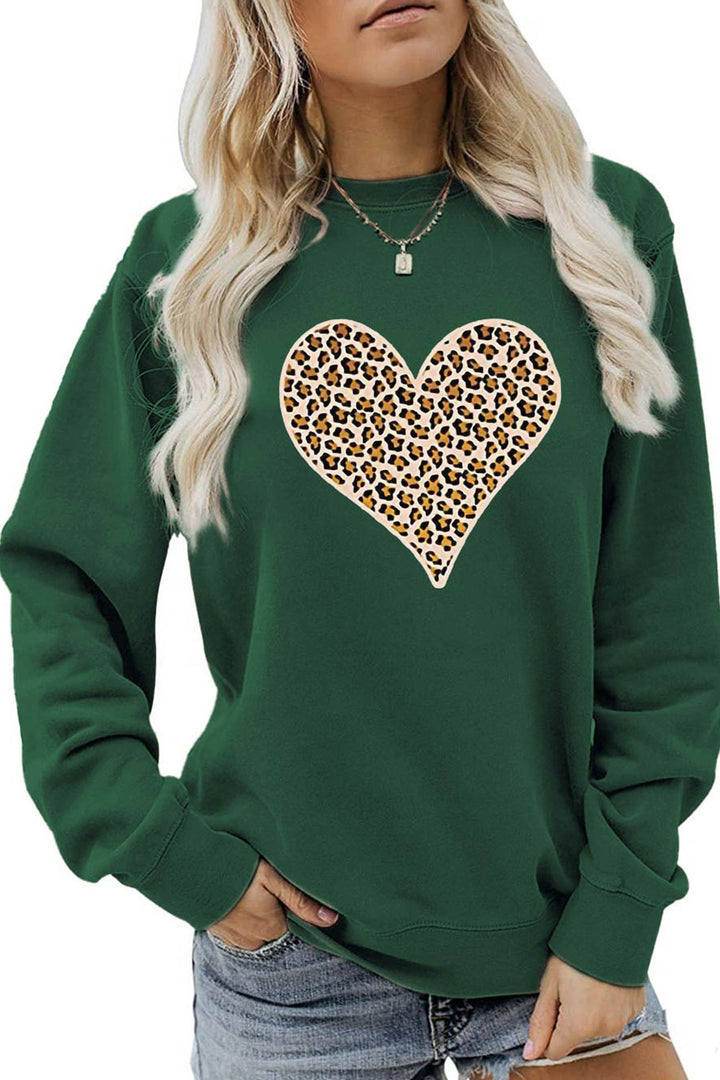 Leopard Print Hearts Sweatshirt White · S