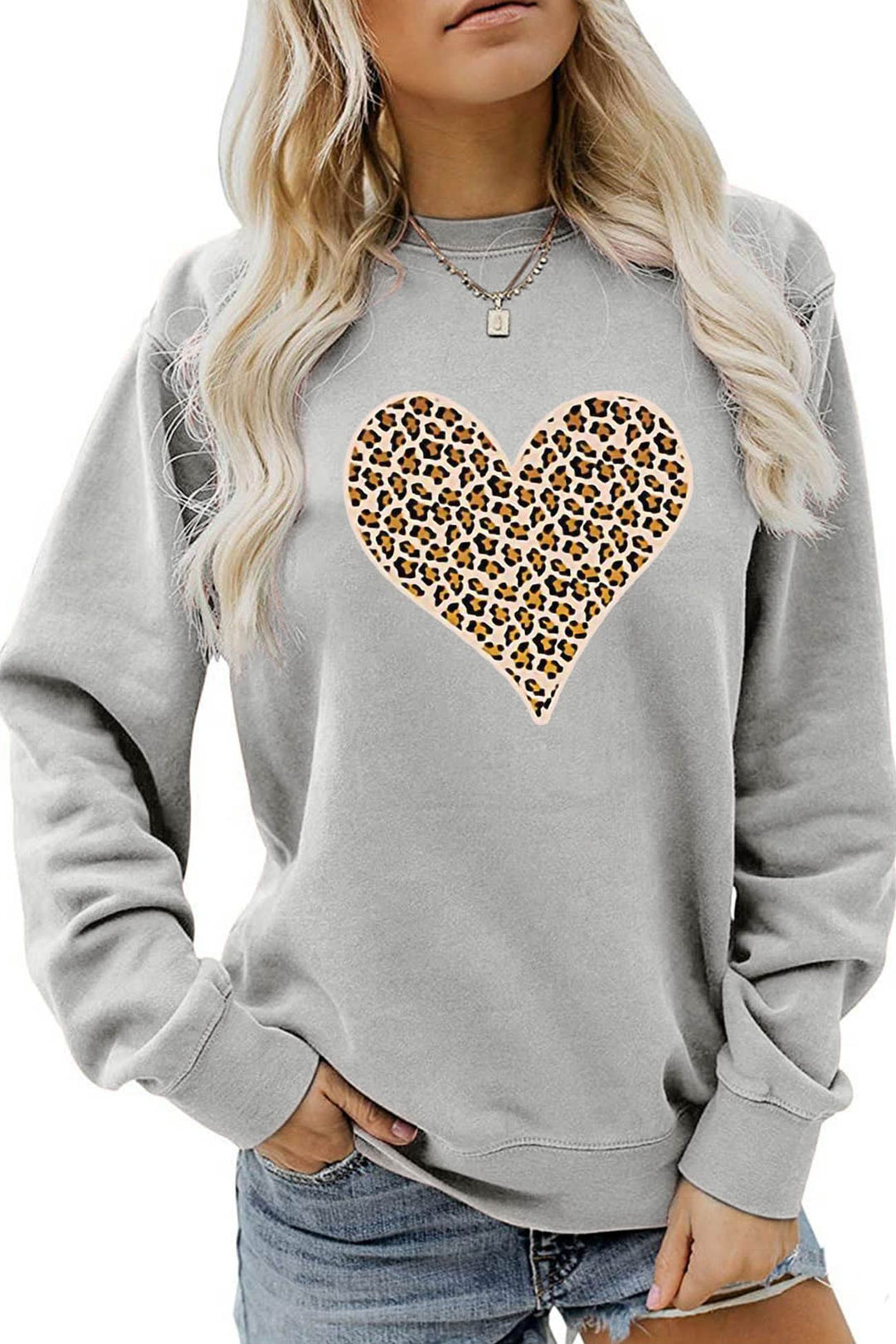 Leopard Print Hearts Sweatshirt White · M