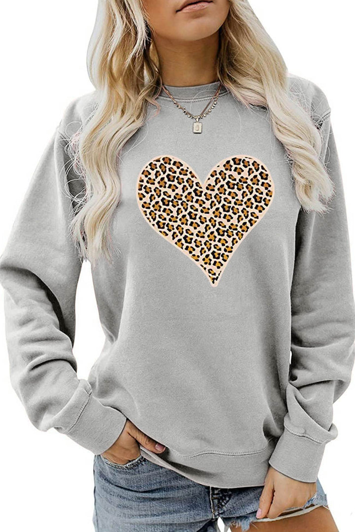 Leopard Print Hearts Sweatshirt White · M