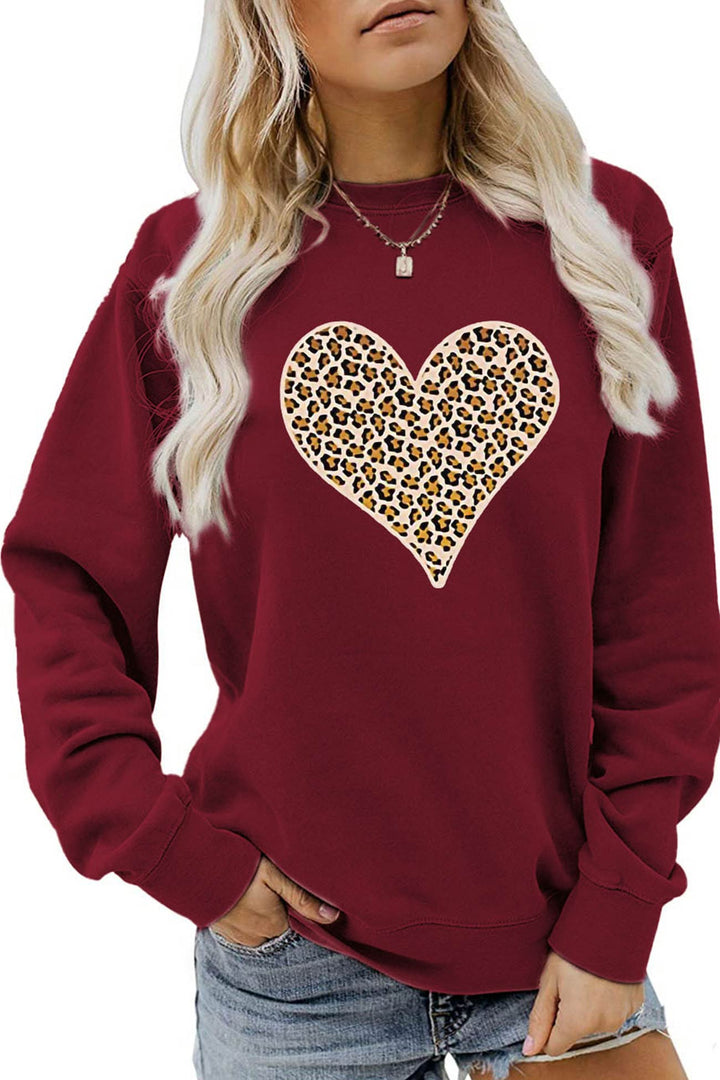 Leopard Print Hearts Sweatshirt White · L
