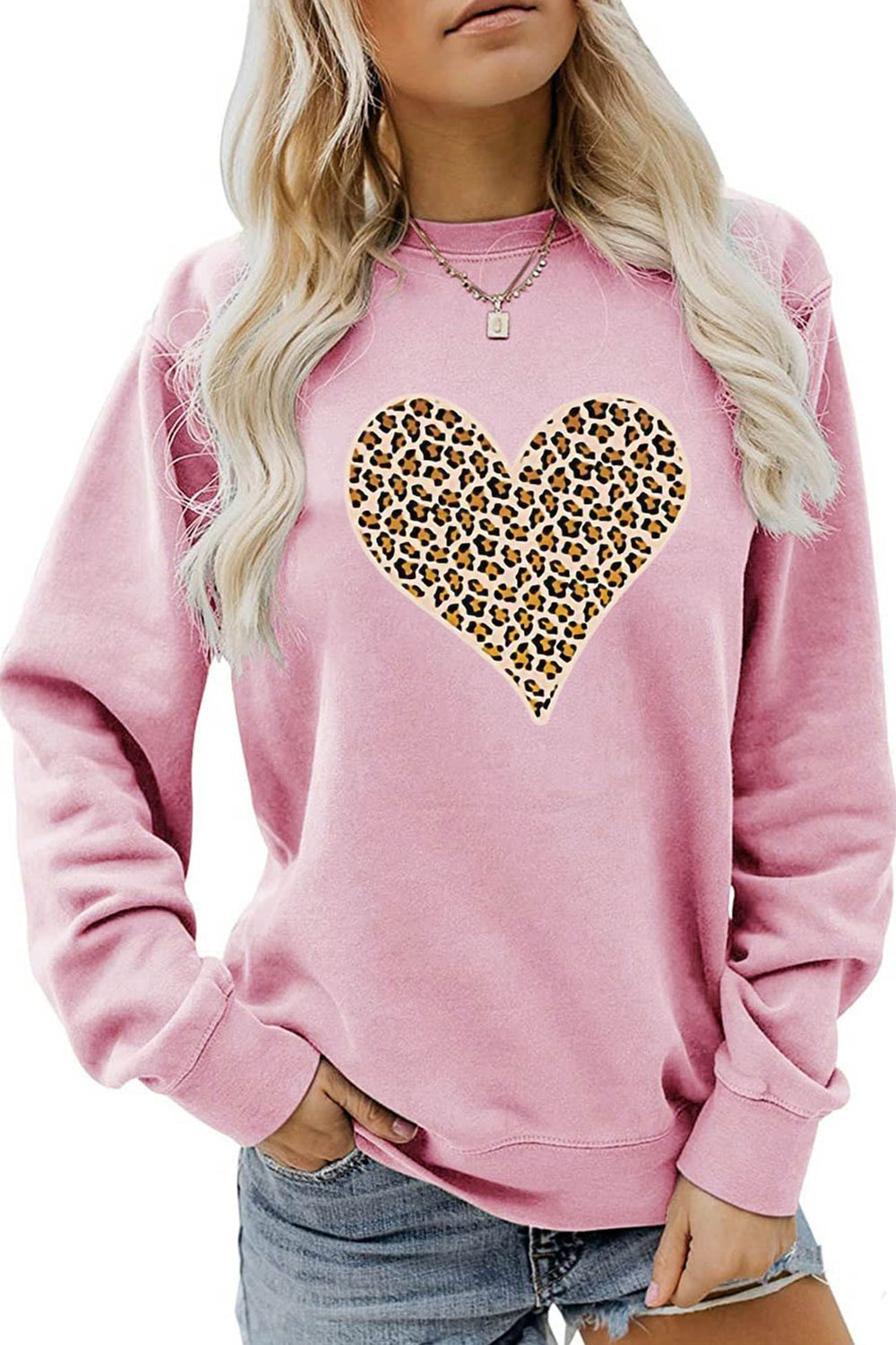 Leopard Print Hearts Sweatshirt Light Green · M